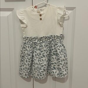 Chicco White and Gray Leaf Print Baby Dress